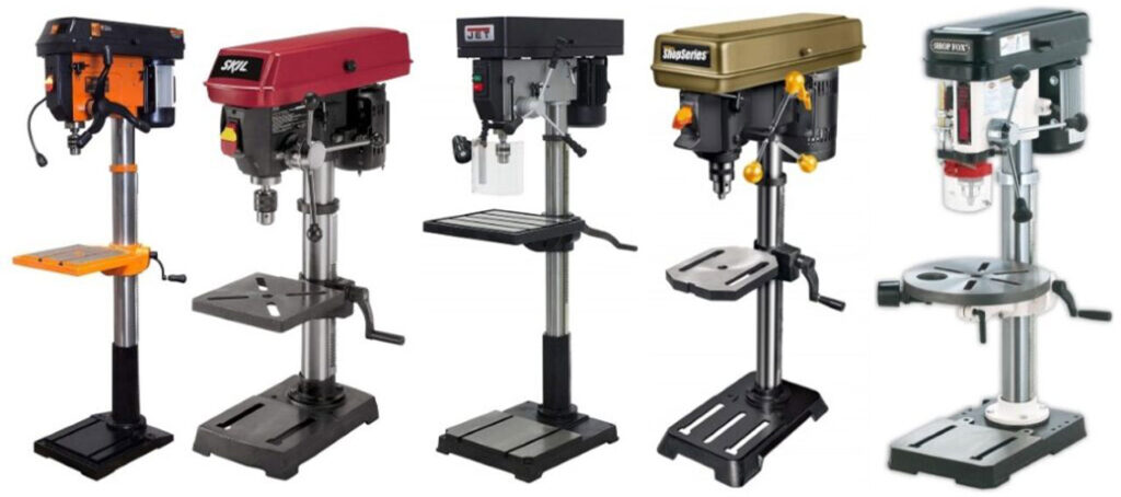 A drill press for metalworking with a powerful motor and variable speed control.